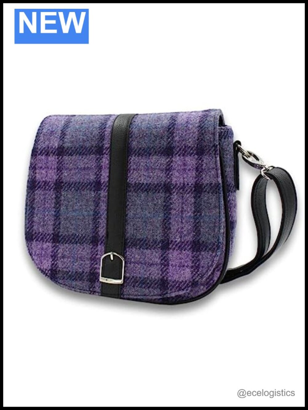 Harris Tweed Wool Shoulder Bag with Buckle Detail Adjustable Strap Handbag Clasp